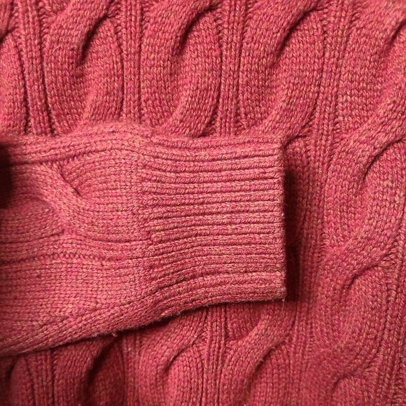 LL Bean Pullover Sweater Women Sm Burgandy Turtleneck Cable Knit Chunky 60% Wool - Picture 4 of 8